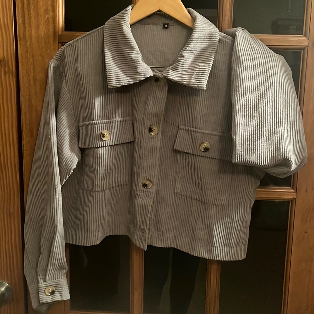 Crop Corduroy Gray Jacket, Size M